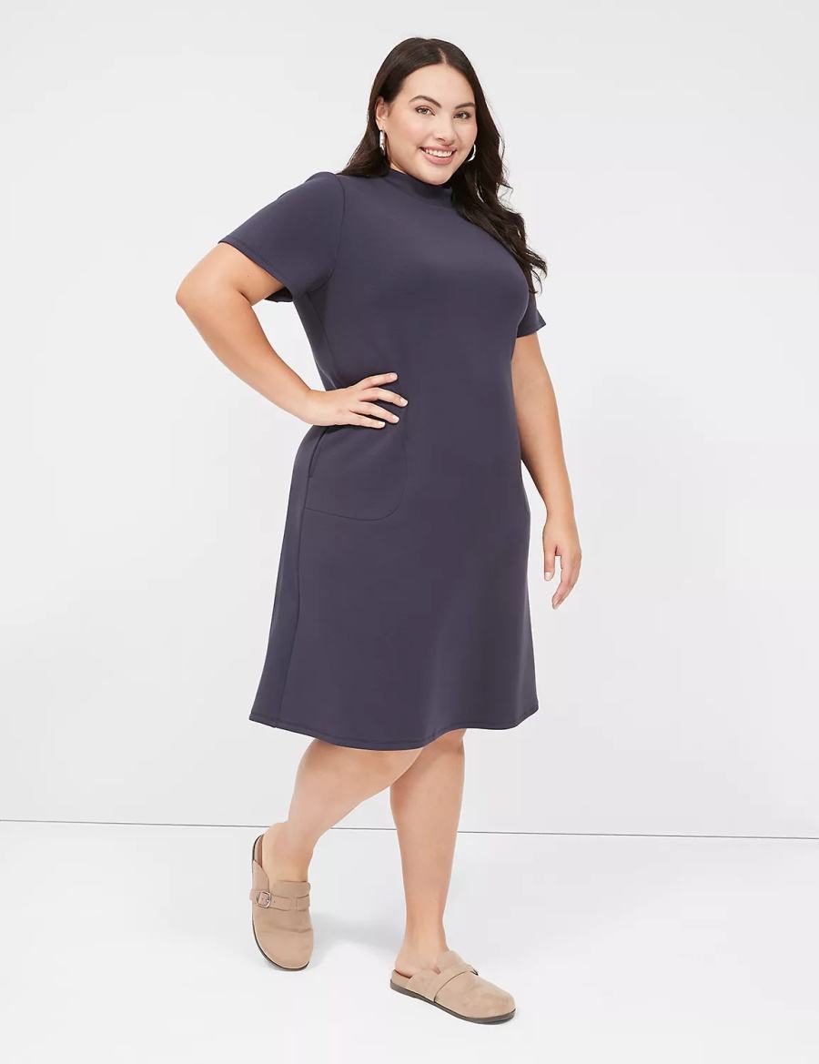 Lane Bryant Journey Short-Sleeve Mock-Neck Women Casual Dress Blue | XAU5656EM