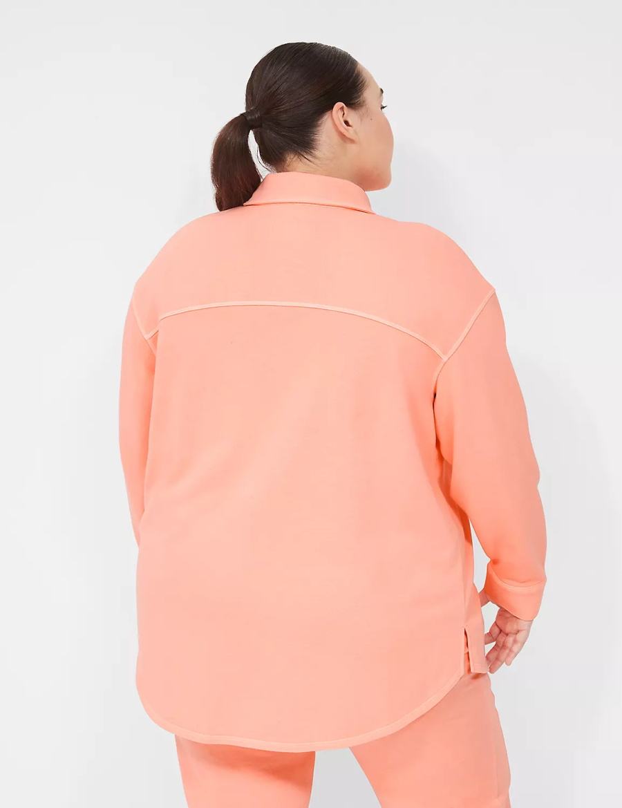 Lane Bryant LIVI Button-Front French Terry Shacket Women Shirts Coral | GXY7470BH