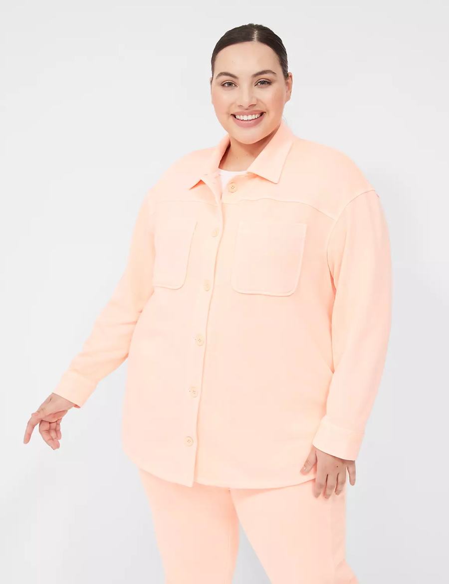 Lane Bryant LIVI Button-Front French Terry Shacket Women Shirts Coral | GXY7470BH