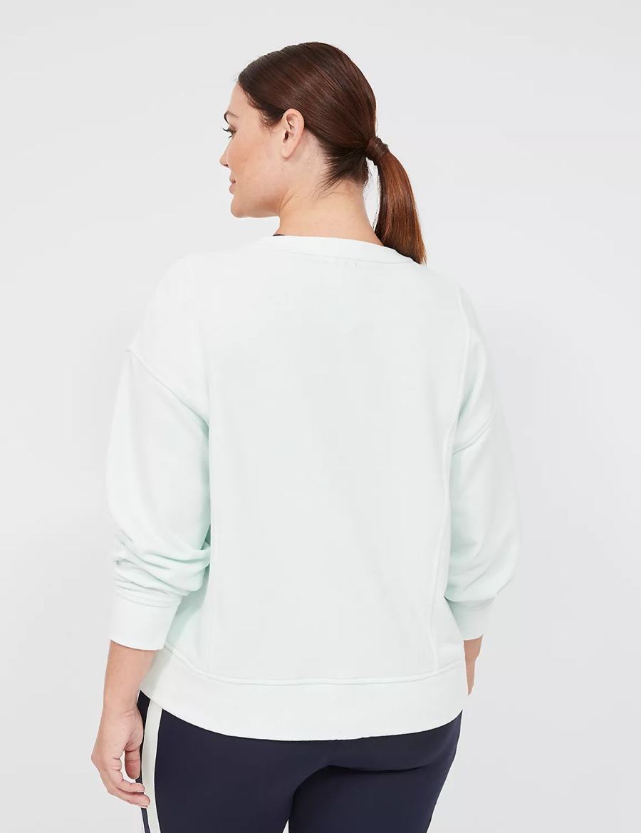 Lane Bryant LIVI Crew-Neck French Terry Washed Women Sweatshirts Light Green | QLF8153MI