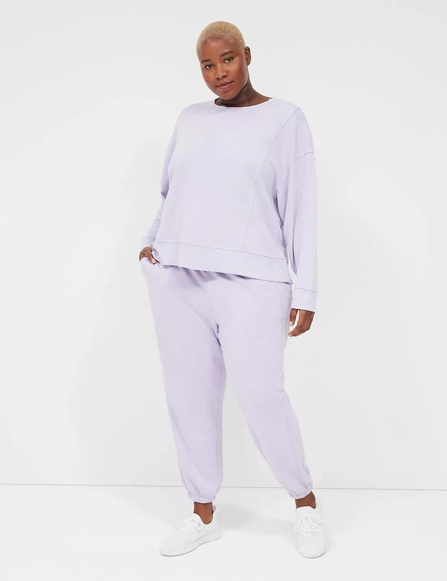 Lane Bryant LIVI Crew-Neck French Terry Washed Women Sweatshirts Purple | HBK3070IM