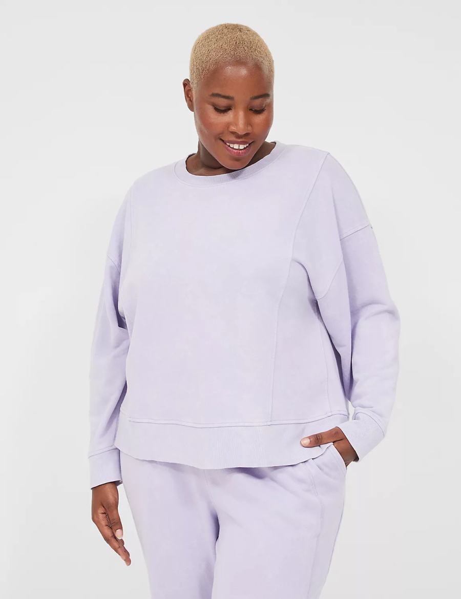 Lane Bryant LIVI Crew-Neck French Terry Washed Women Sweatshirts Purple | HBK3070IM