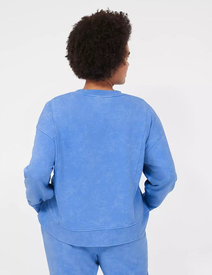 Lane Bryant LIVI Crew-Neck French Terry Washed Women Sweatshirts Blue | ISY9753WQ