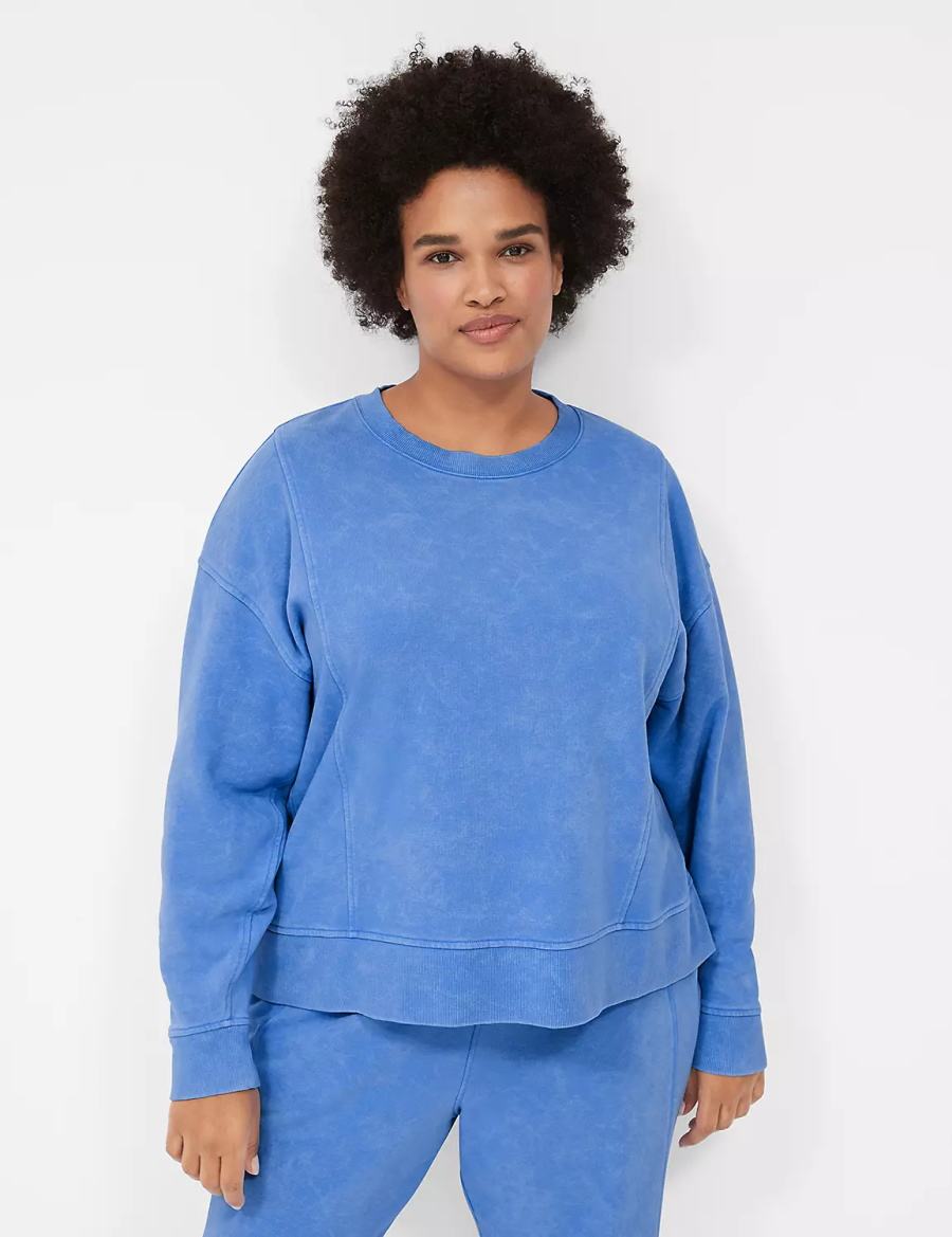 Lane Bryant LIVI Crew-Neck French Terry Washed Women Sweatshirts Blue | ISY9753WQ