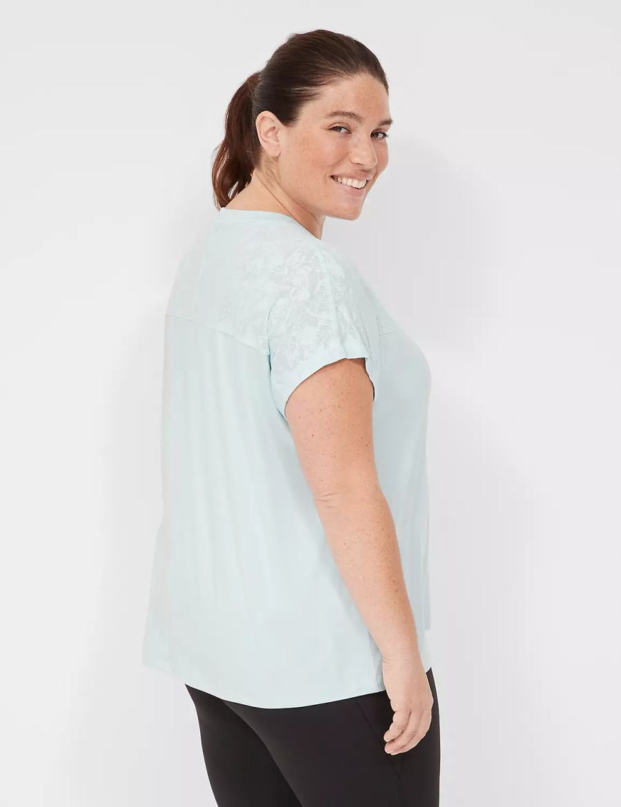 Lane Bryant LIVI Crew-Neck Mesh & Recycled LIVI Soft Tee Women T Shirts Light Green | FCG986FB