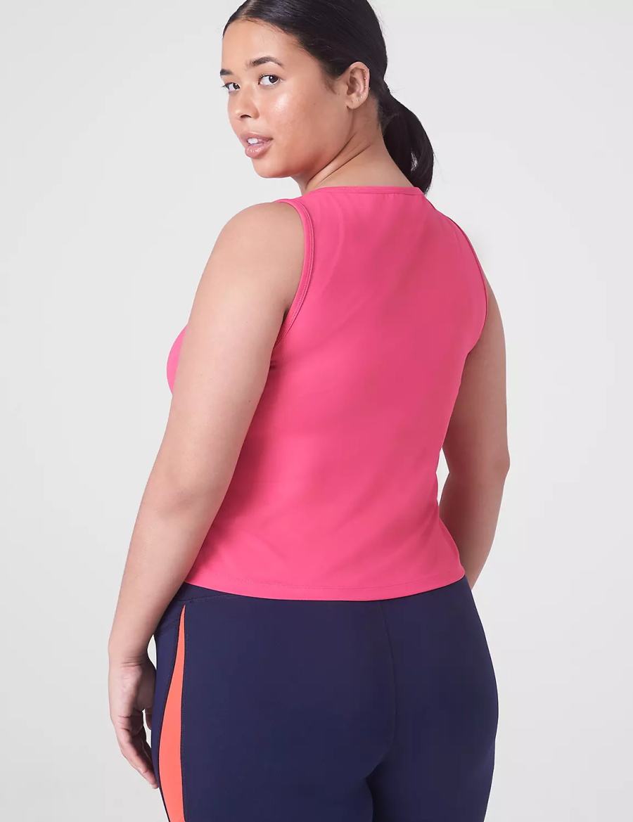 Lane Bryant LIVI Crop Snap-Up Wicking Women Tank Top Fuchsia Pink | WDP1554PE