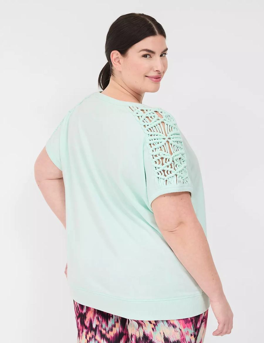 Lane Bryant LIVI French Terry Macrame Women Sweatshirts Green | RTL2272JA