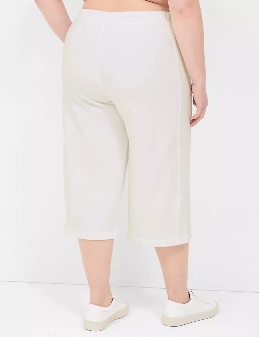 Lane Bryant LIVI French Terry Relaxed Straight Capri Women Pants White | TQW9177DD