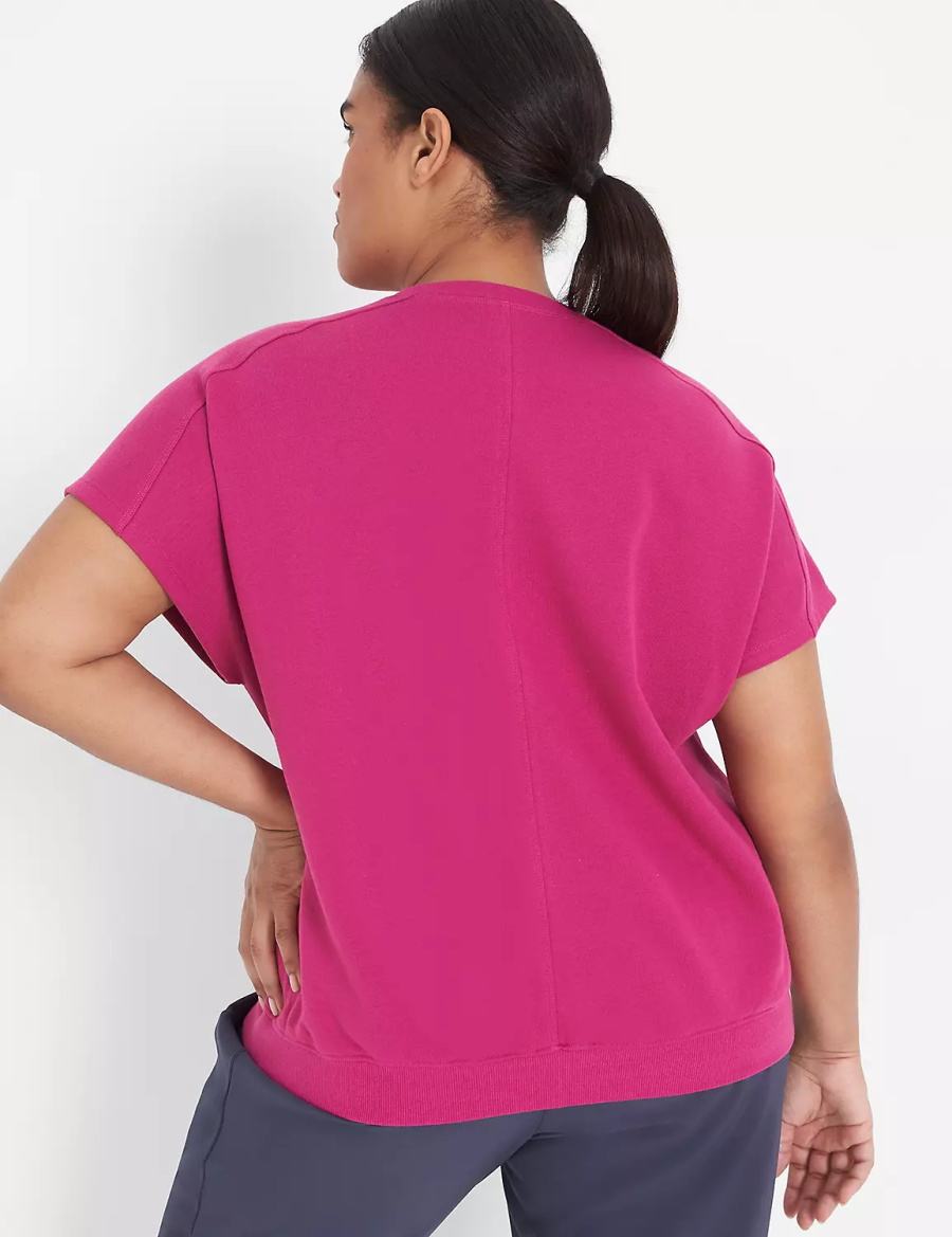 Lane Bryant LIVI French Terry Short-Sleeve Women Sweatshirts Fuchsia | NDV7971SX