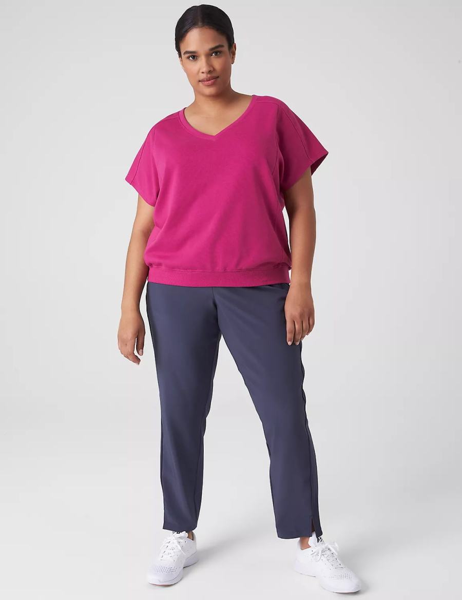 Lane Bryant LIVI French Terry Short-Sleeve Women Sweatshirts Fuchsia | NDV7971SX