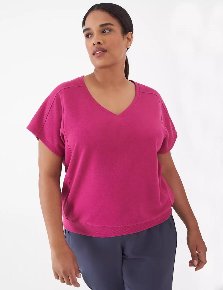 Lane Bryant LIVI French Terry Short-Sleeve Women Sweatshirts Fuchsia | NDV7971SX