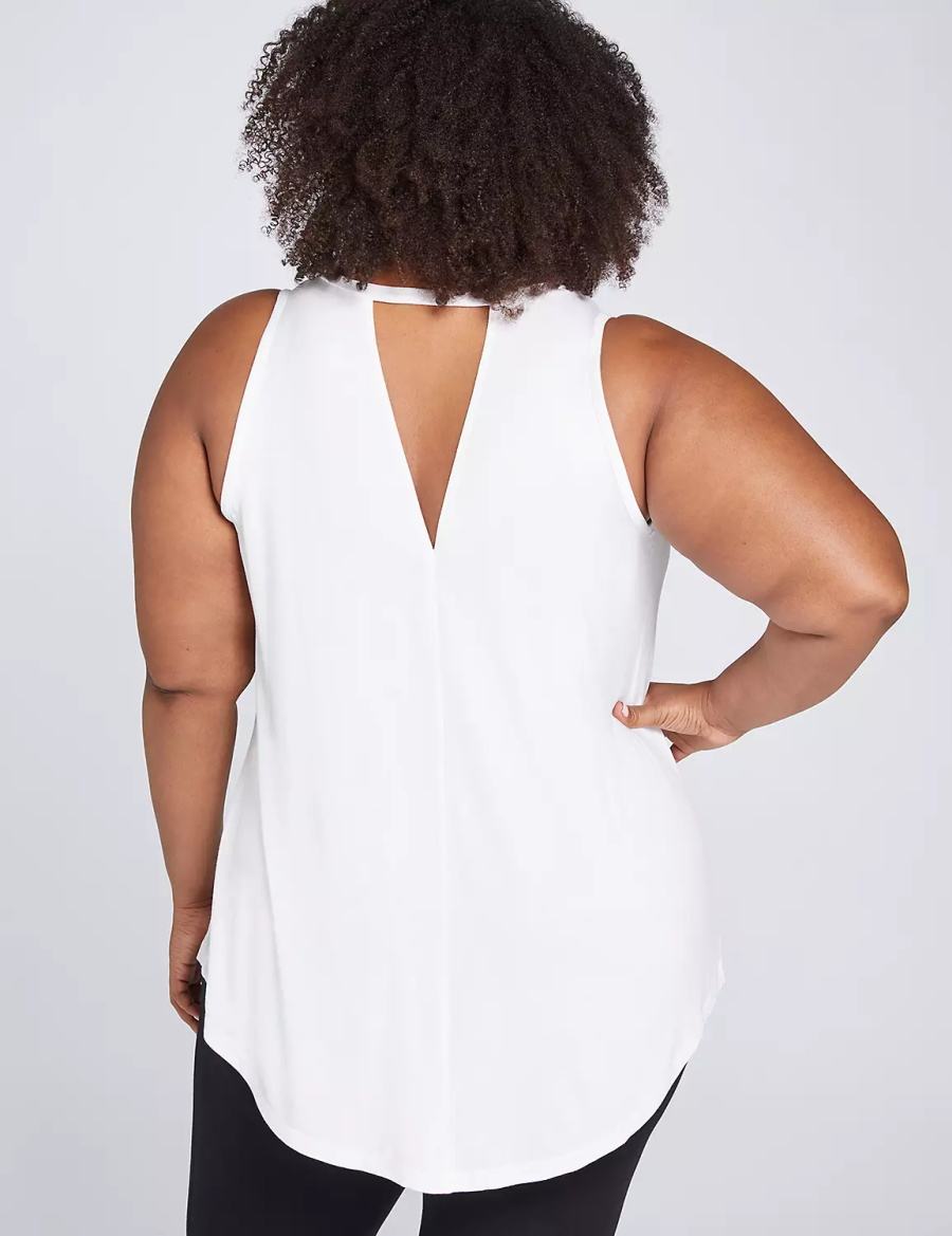 Lane Bryant LIVI High-Neck V-Back Women Tank Top White | GVD5558CU