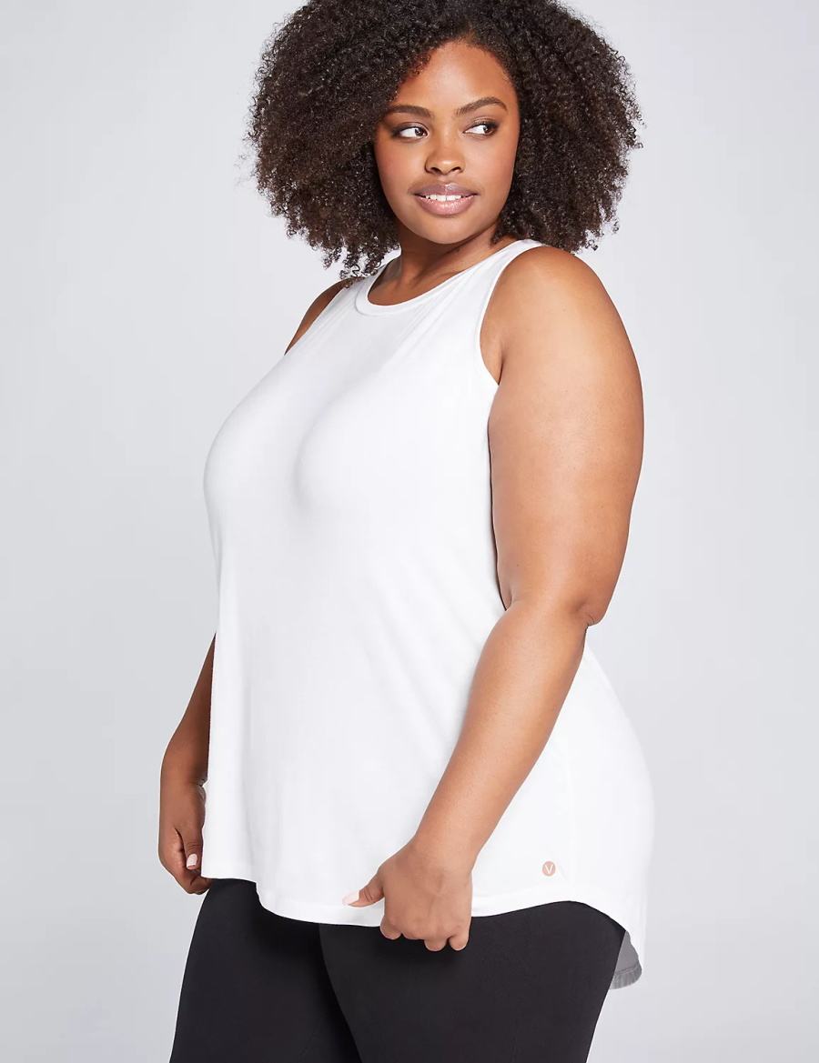 Lane Bryant LIVI High-Neck V-Back Women Tank Top White | GVD5558CU