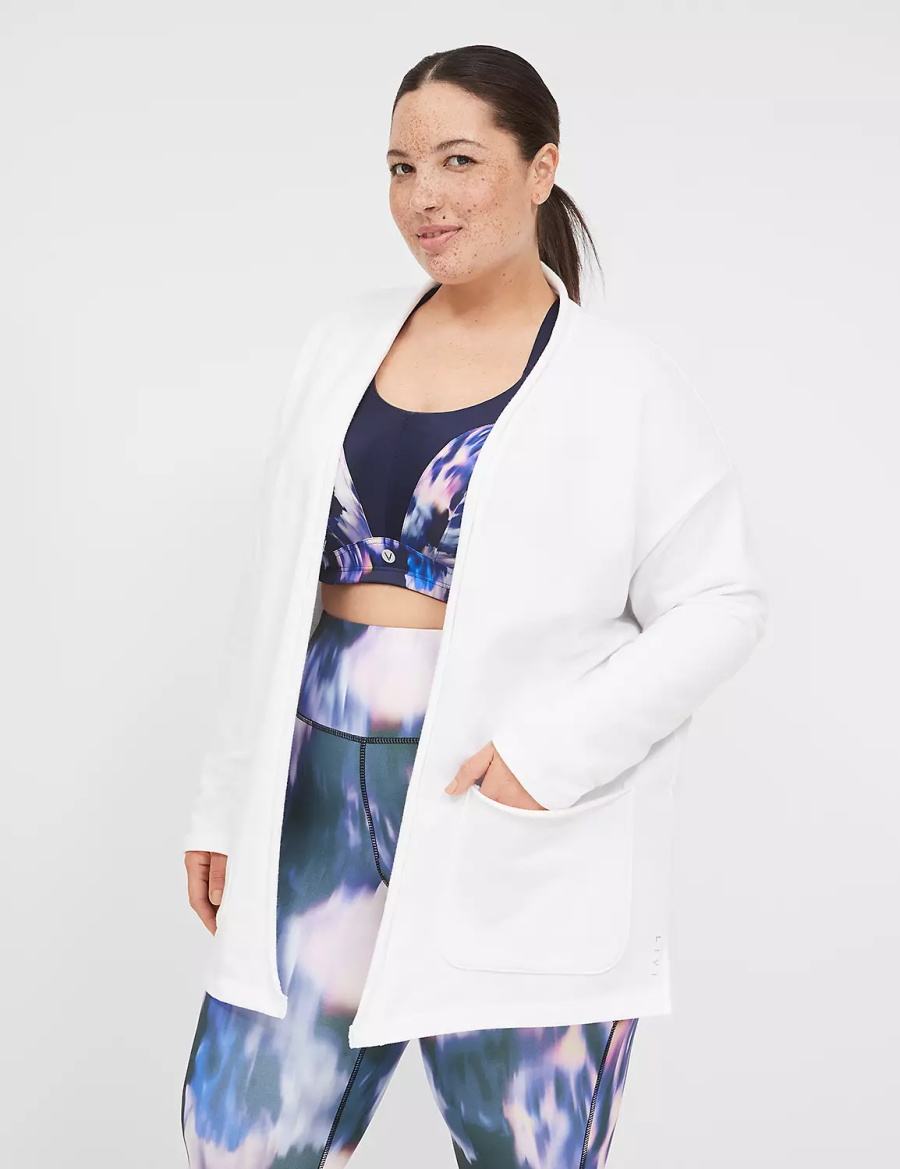 Lane Bryant LIVI Open-Front French Terry Overpiece Women Robe White | JGG4685ZC