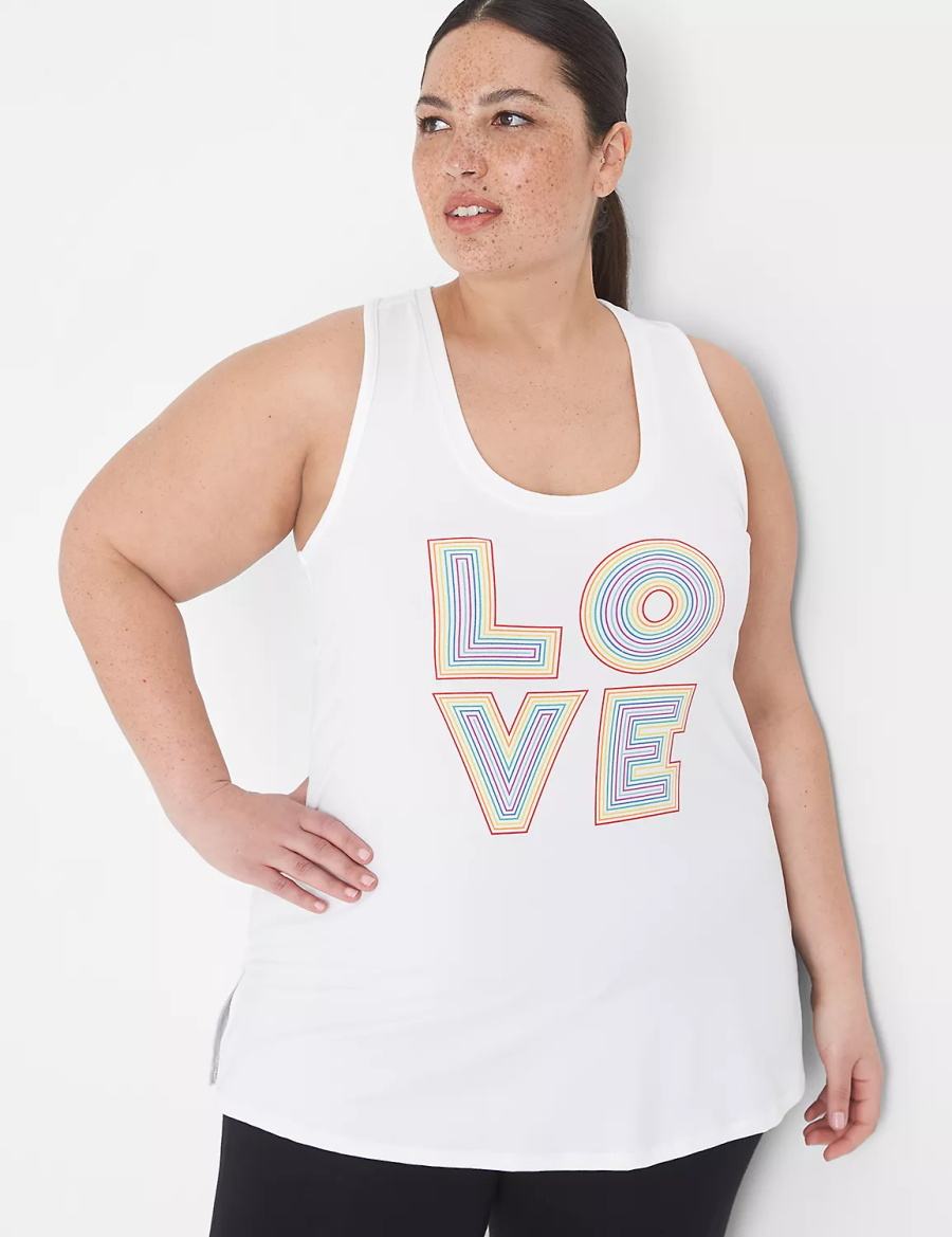 Lane Bryant LIVI Pride Racerback Women Tank Top White | QMA4080HZ