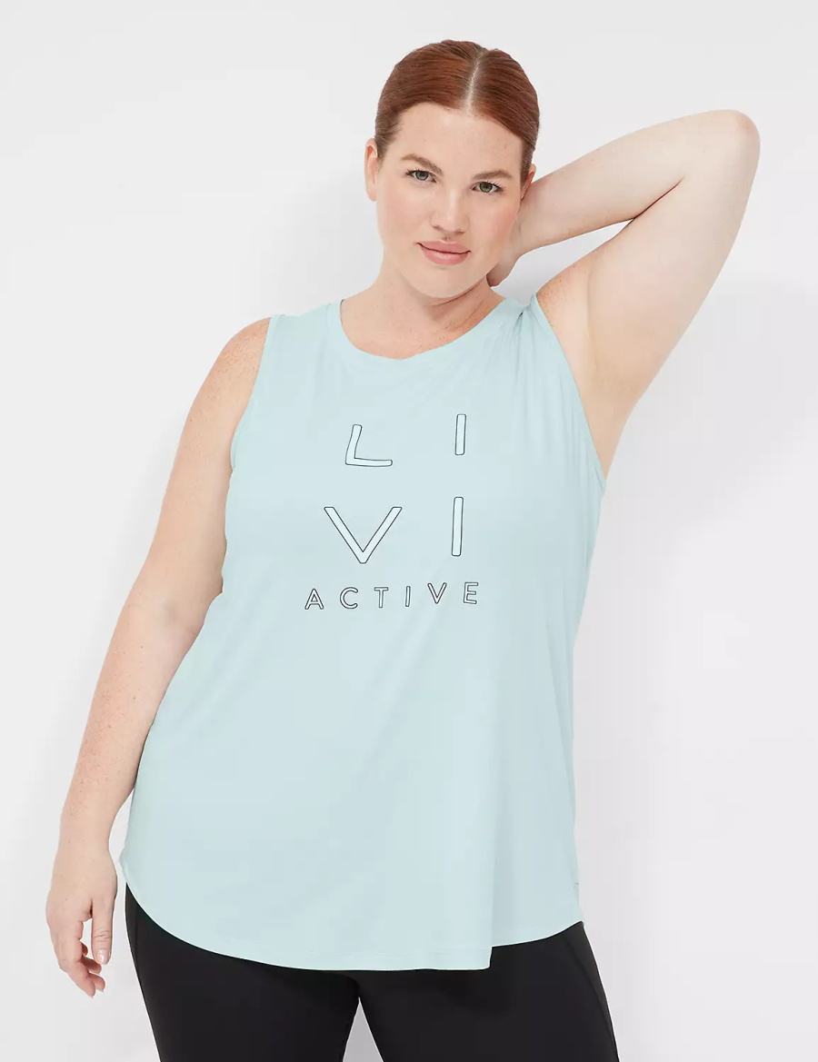 Lane Bryant LIVI Recycled LIVI Soft Logo Graphic Women Tank Top Light Green | QUR7270AC