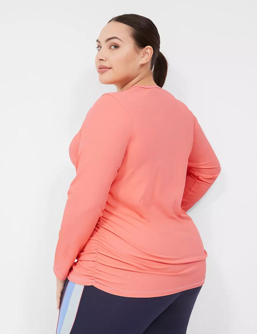 Lane Bryant LIVI Scoop-Neck Ruched Wicking Rib Top Women T Shirts Coral | DVR6334UH