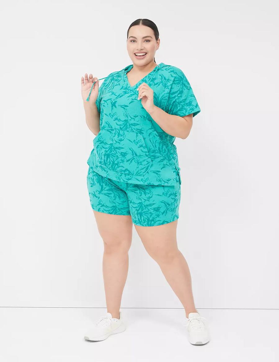 Lane Bryant LIVI Short-Sleeve French Terry Women Hoodie Turquoise | DMR2784GF