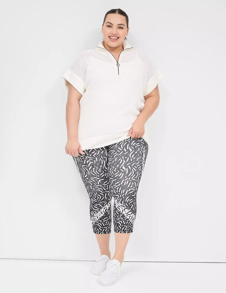 Lane Bryant LIVI Short-Sleeve Half-Zip Mesh Women Sweaters White | AWF5736WC