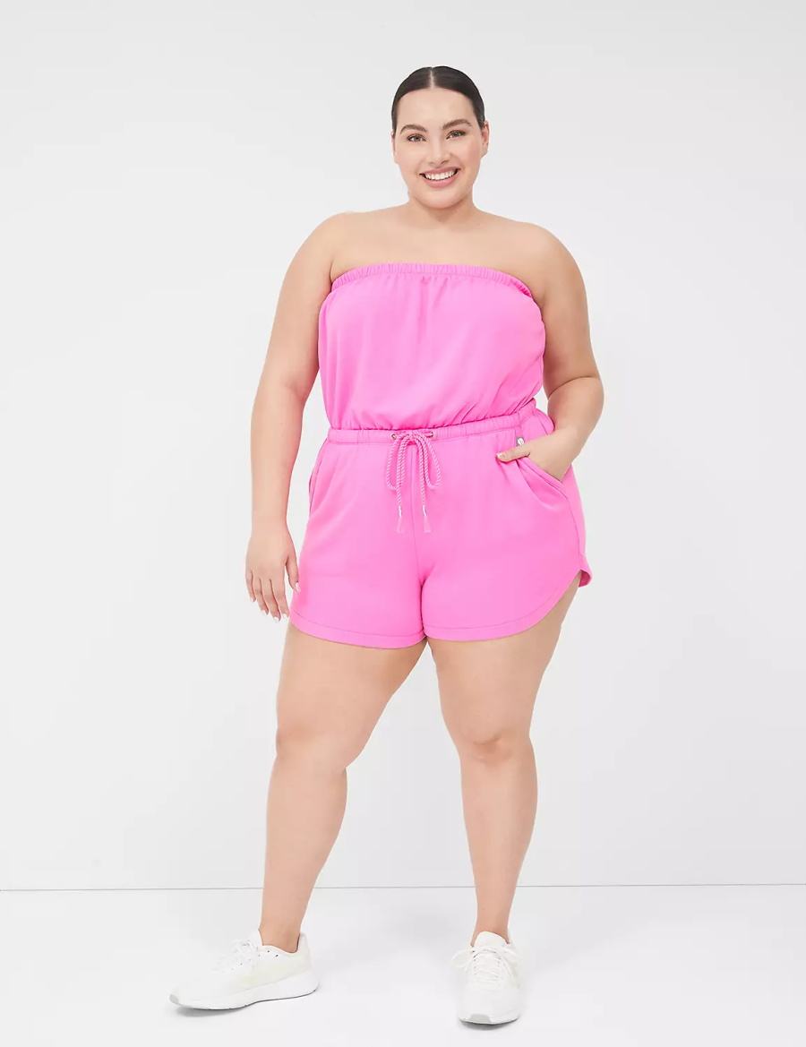 Lane Bryant LIVI Strapless Pull-On French Terry Romper Women Casual Dress Pink | XDC5100TE