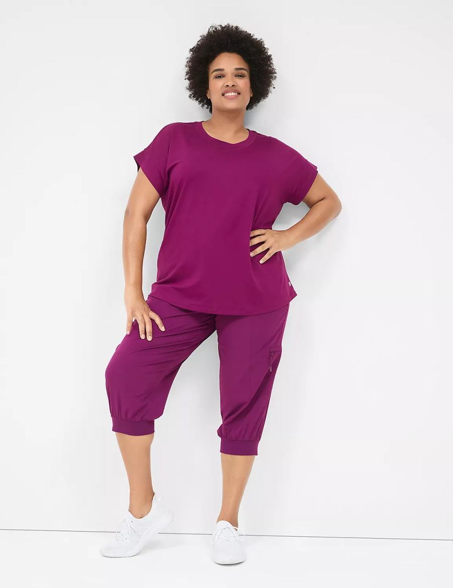 Lane Bryant LIVI Stretch Woven Capri Women Joggers Dark Purple | VZE412ZZ