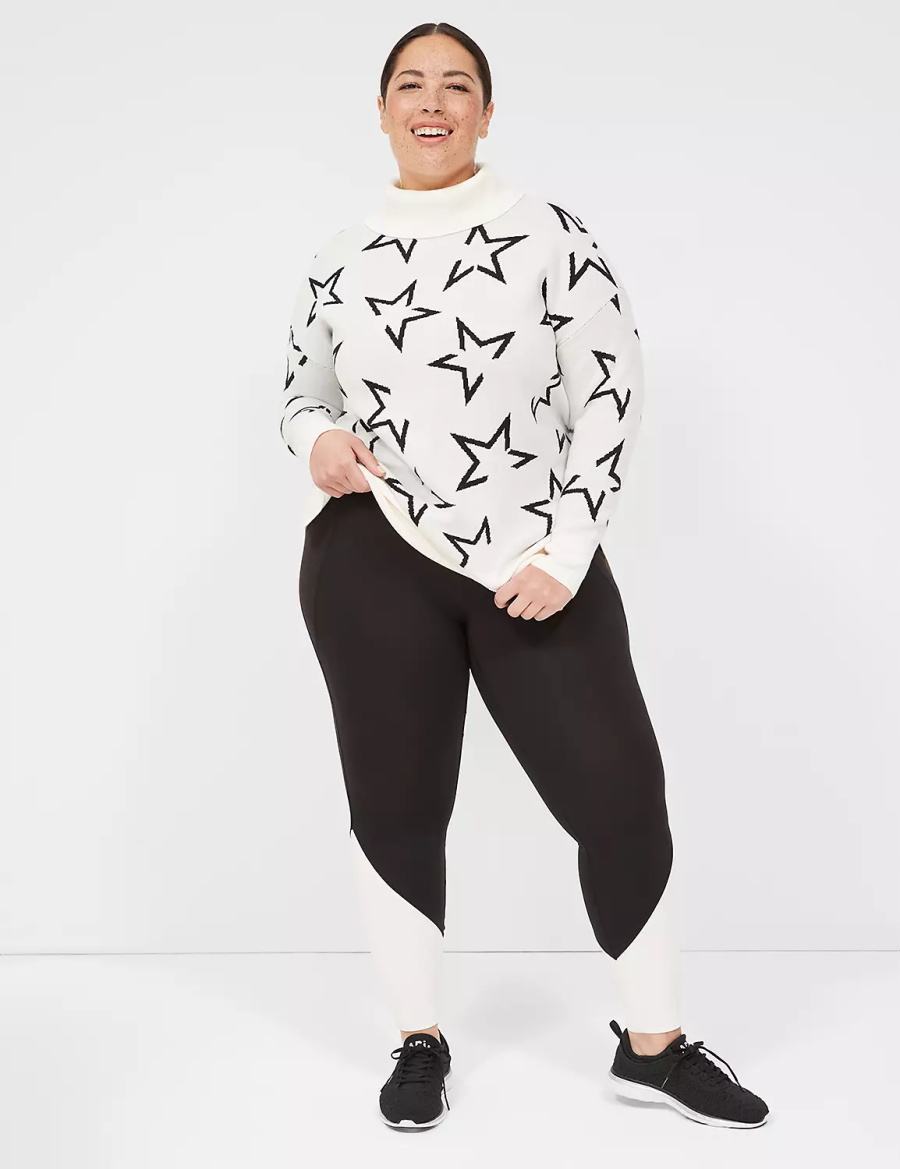 Lane Bryant LIVI Turtleneck Star Women Sweaters Cream Black | NKR5560QX