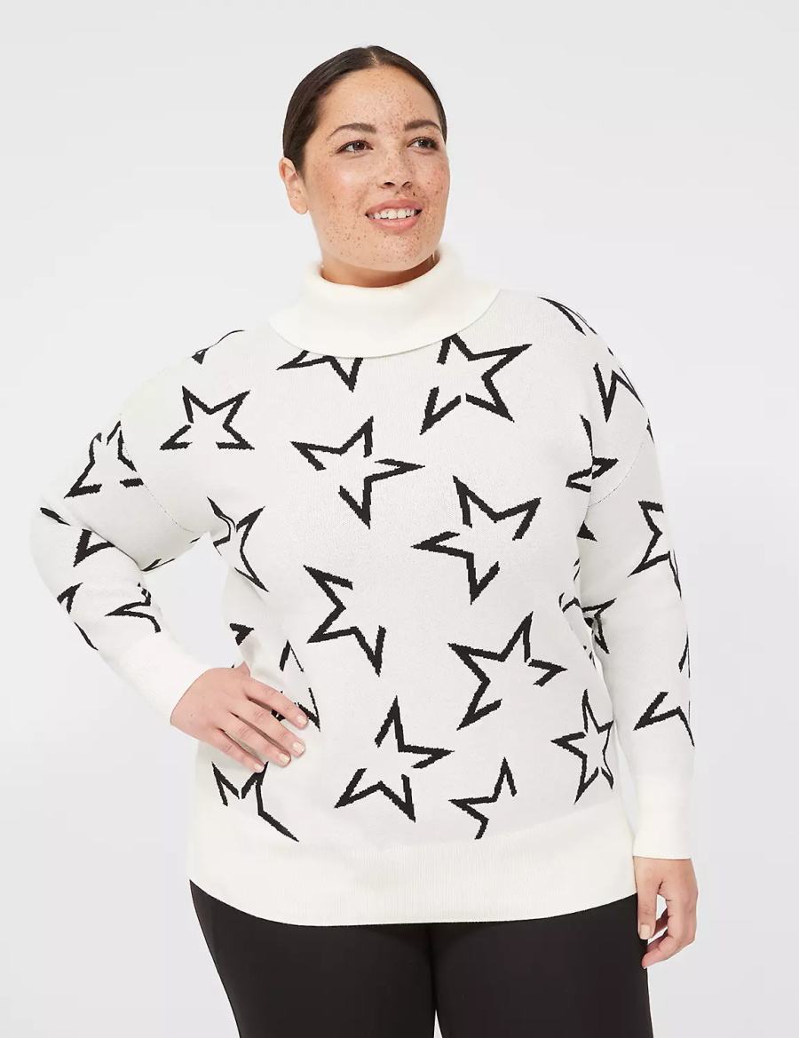 Lane Bryant LIVI Turtleneck Star Women Sweaters Cream Black | NKR5560QX