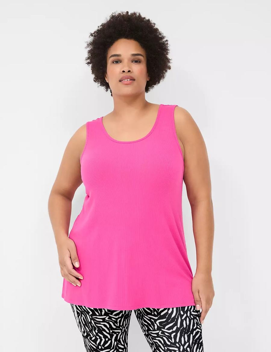 Lane Bryant LIVI Twist-Back Rib Women Tank Top Fuchsia Pink | AHW532AO