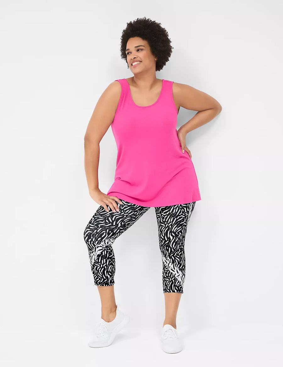 Lane Bryant LIVI Twist-Back Rib Women Tank Top Fuchsia Pink | AHW532AO