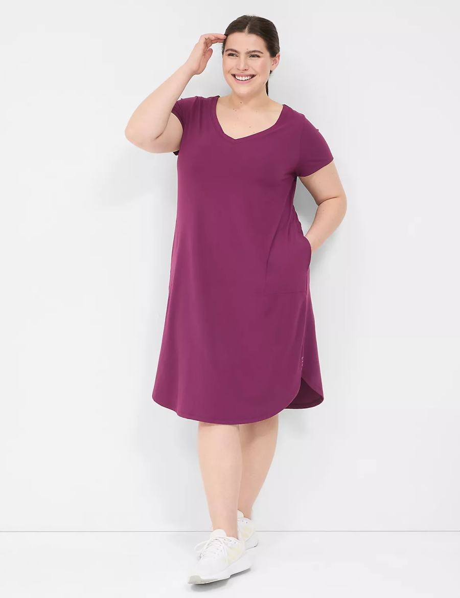 Lane Bryant LIVI V-Neck Recycled LIVI Soft Macrame-Back Women Casual Dress Dark Purple | PFZ4826WL