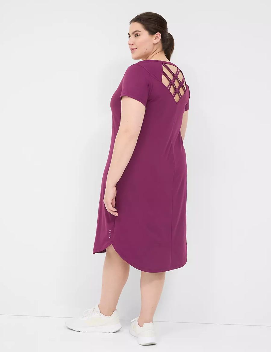 Lane Bryant LIVI V-Neck Recycled LIVI Soft Macrame-Back Women Casual Dress Dark Purple | PFZ4826WL