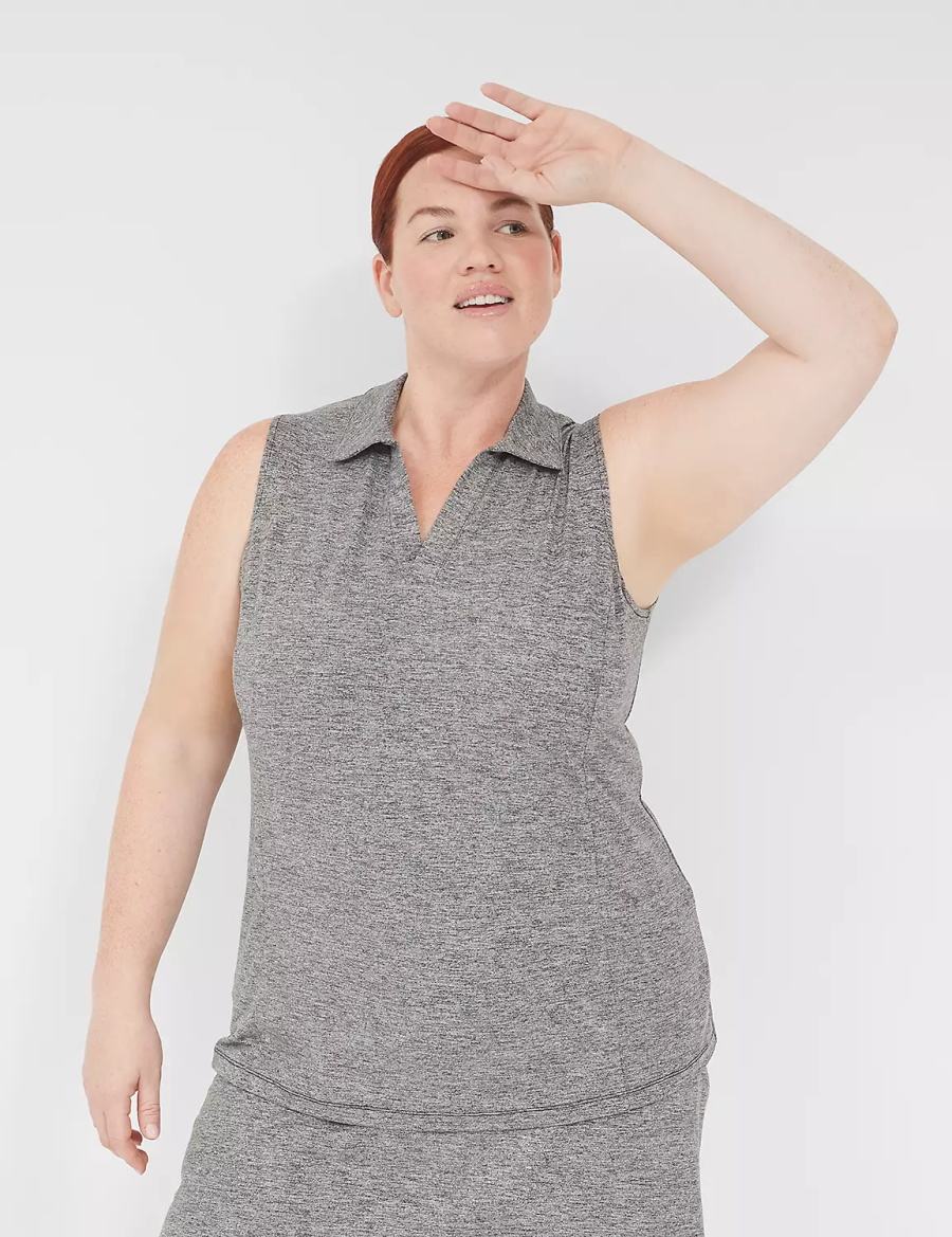 Lane Bryant LIVI V-Neck Recycled LIVI Soft Polo Women Tank Top Black White | HLP3531EQ