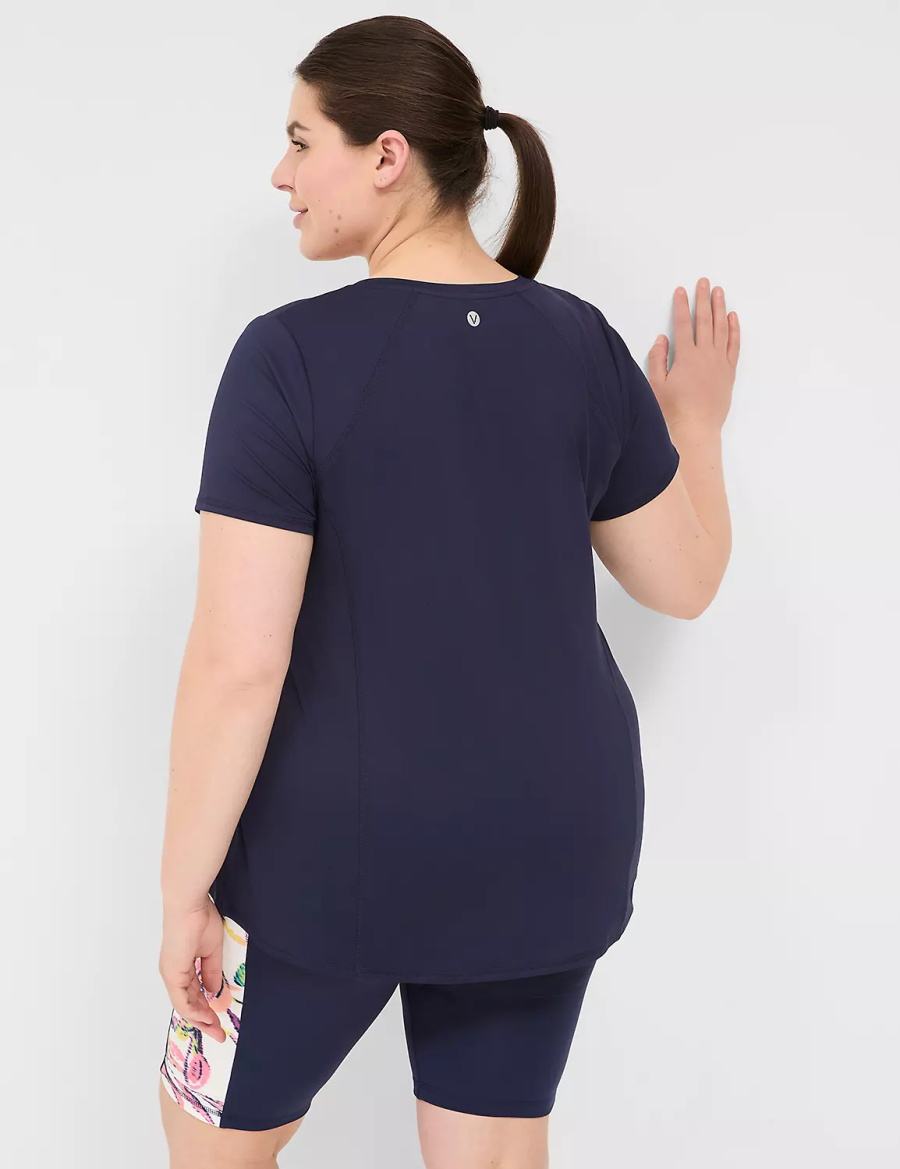 Lane Bryant LIVI Wicking V-Neck Performance Tee Women T Shirts Navy | BSS819WR