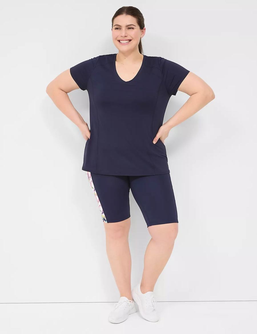 Lane Bryant LIVI Wicking V-Neck Performance Tee Women T Shirts Navy | BSS819WR