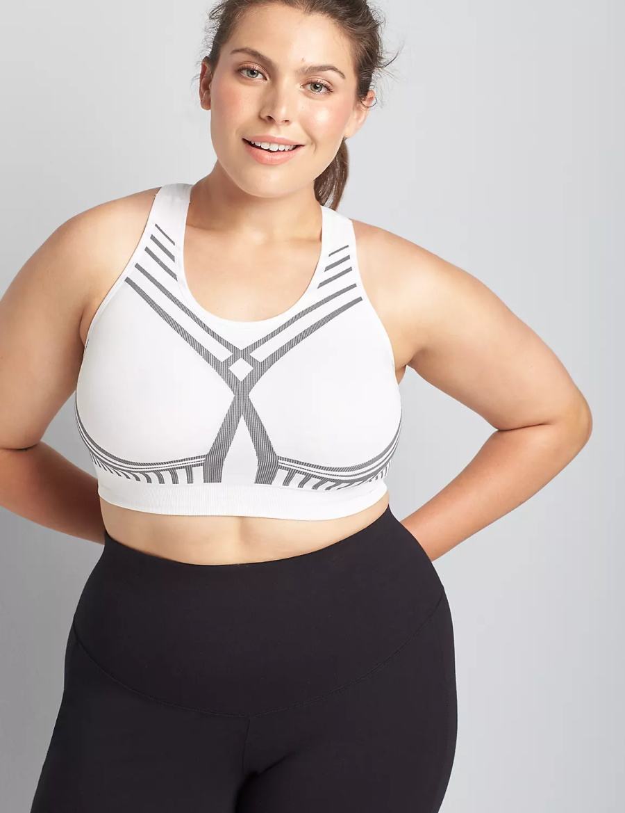 Lane Bryant LIVI Wireless Medium-Impact Seamless Women Sports Bra White | TZU1317IM