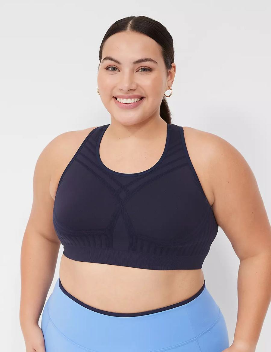 Lane Bryant LIVI Wireless Medium-Impact Seamless Women Sports Bra Blue | YMW5430VO