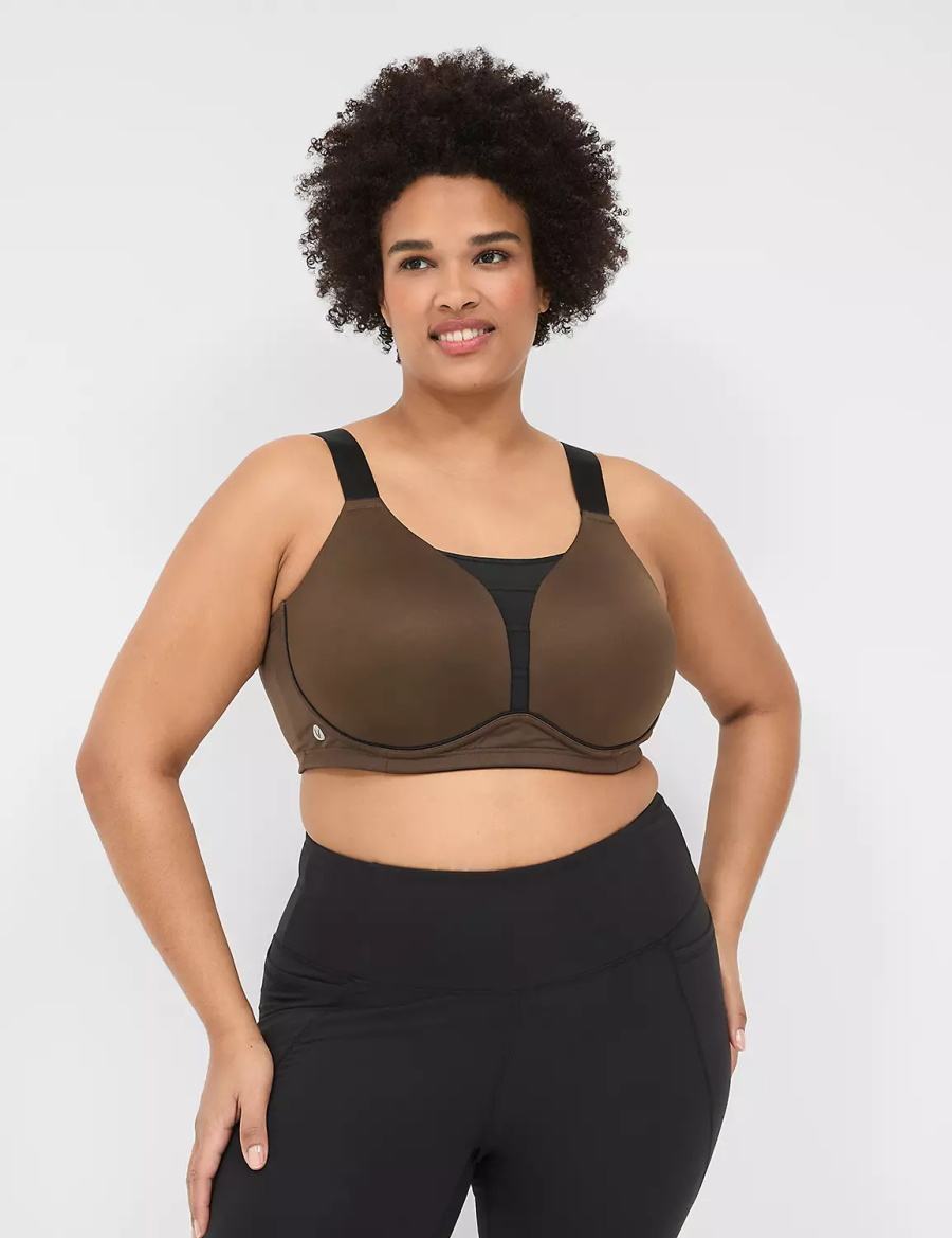 Lane Bryant LIVI Wireless Medium-Impact Wicking Women Sports Bra Dark Brown | ROD8412HO