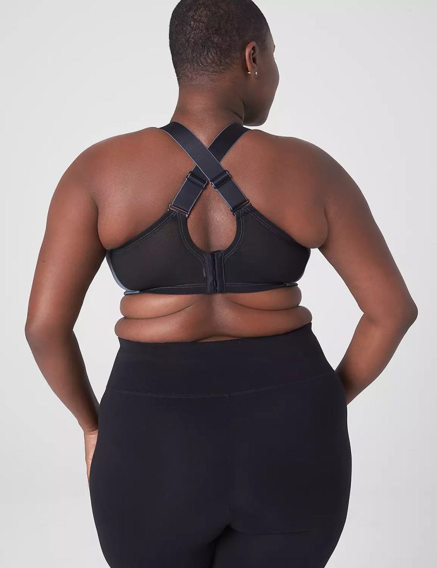 Lane Bryant LIVI Wireless Medium-Impact Wicking Women Sports Bra Grey Black | LMI4214ER