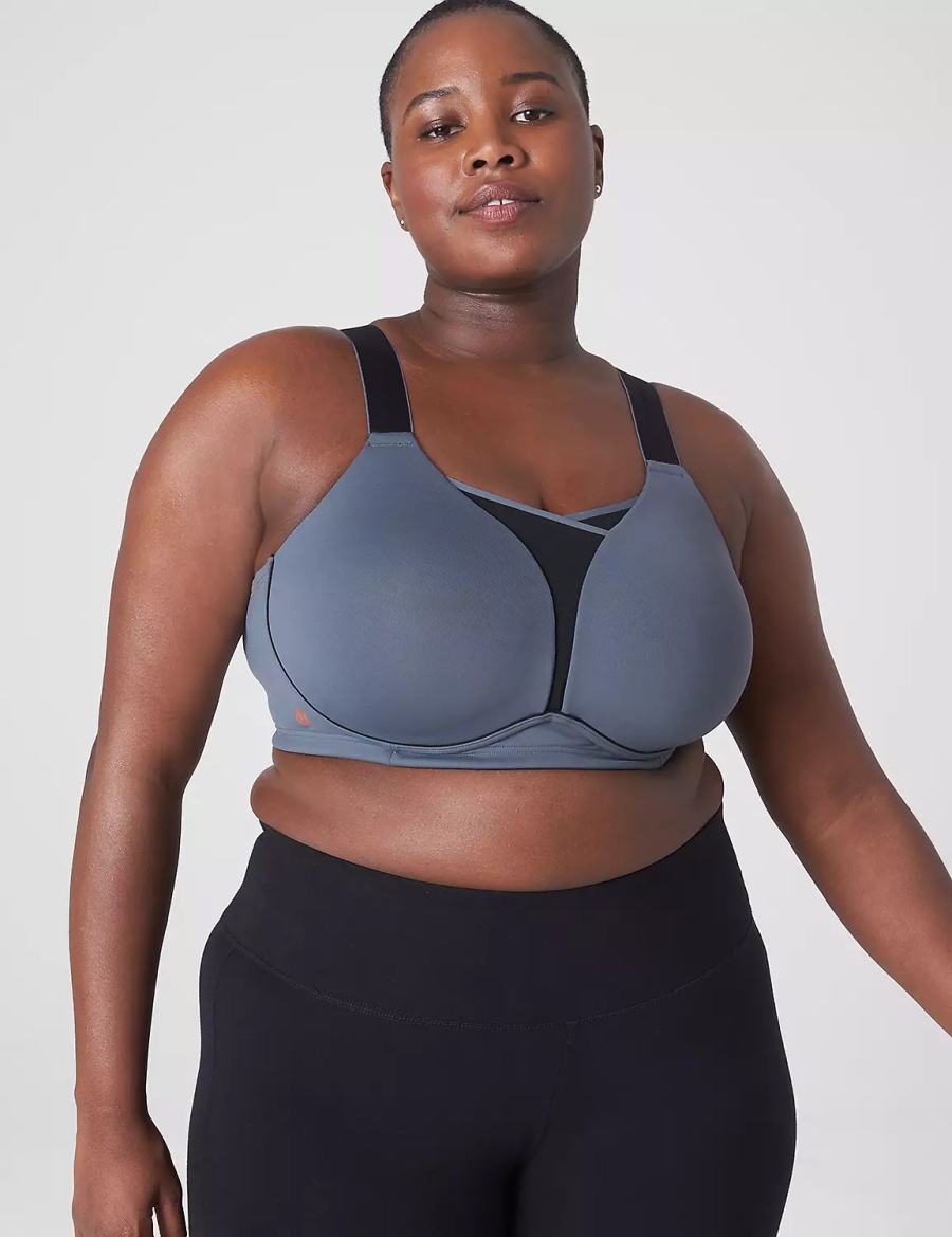 Lane Bryant LIVI Wireless Medium-Impact Wicking Women Sports Bra Grey Black | LMI4214ER