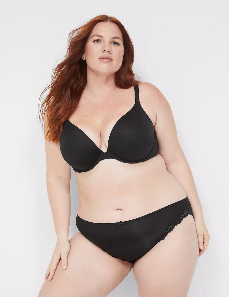 Lane Bryant Lace-Trim Women Bikini Panty Black | HDL3095OE