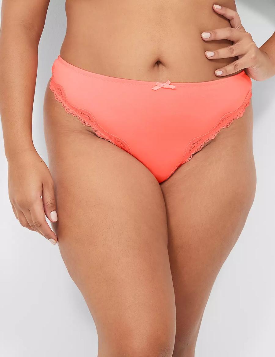 Lane Bryant Lace-Trim Women Thong Panty Pink | XSF836WU