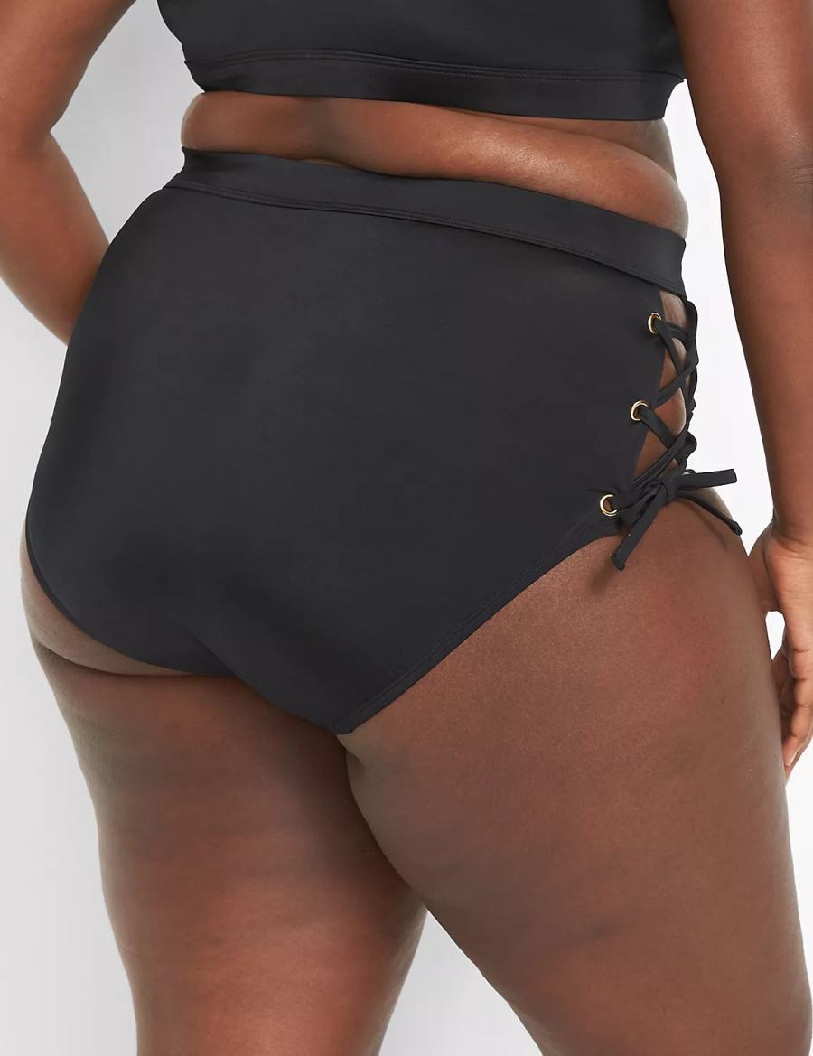 Lane Bryant Lace-Up High-Waist Swim Women Briefs Black | GRG7116CO