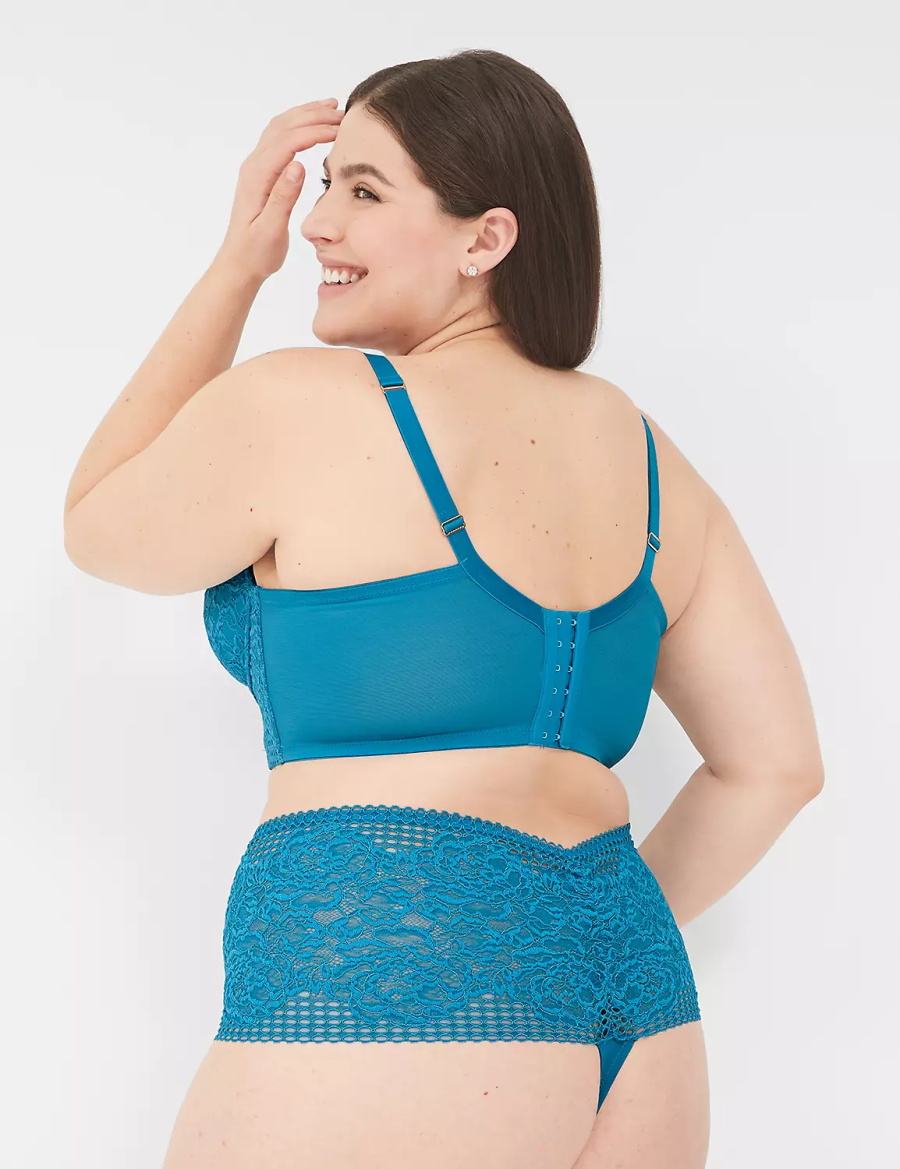 Lane Bryant Lace Longline Boost Women Balconette Bra Blue | ITJ275DP