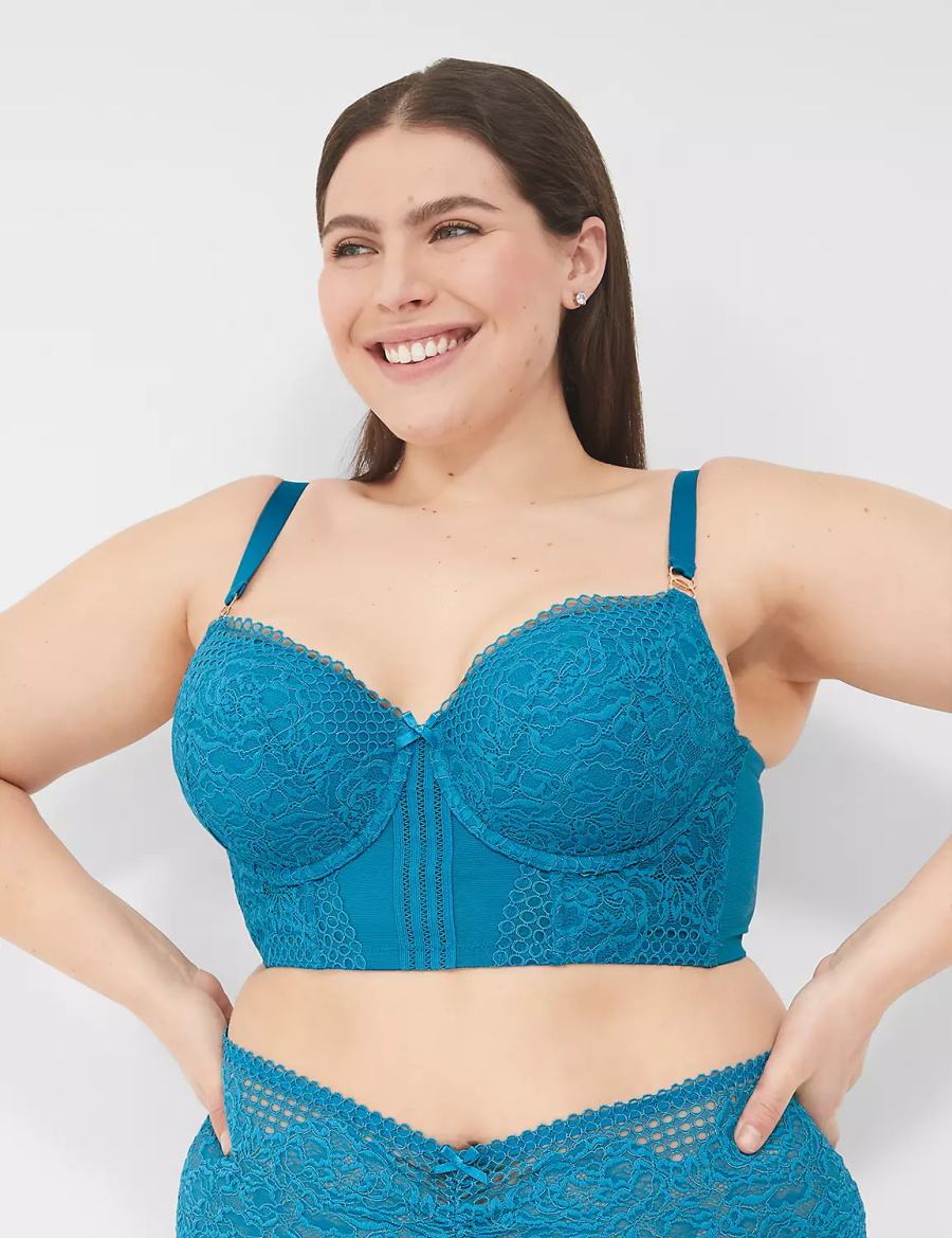 Lane Bryant Lace Longline Boost Women Balconette Bra Blue | ITJ275DP