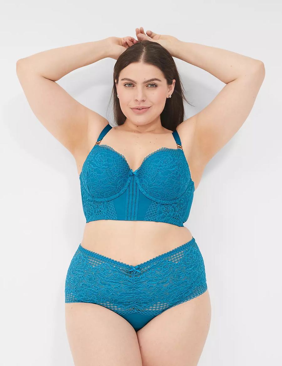 Lane Bryant Lace Longline Boost Women Balconette Bra Blue | ITJ275DP