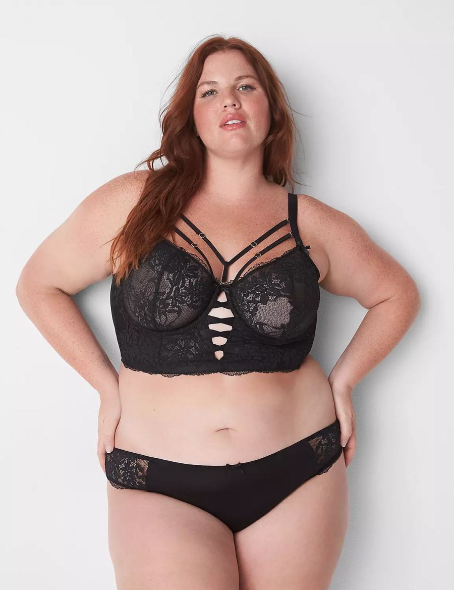 Lane Bryant Lace Tanga Women Briefs Black | JRP6332OT