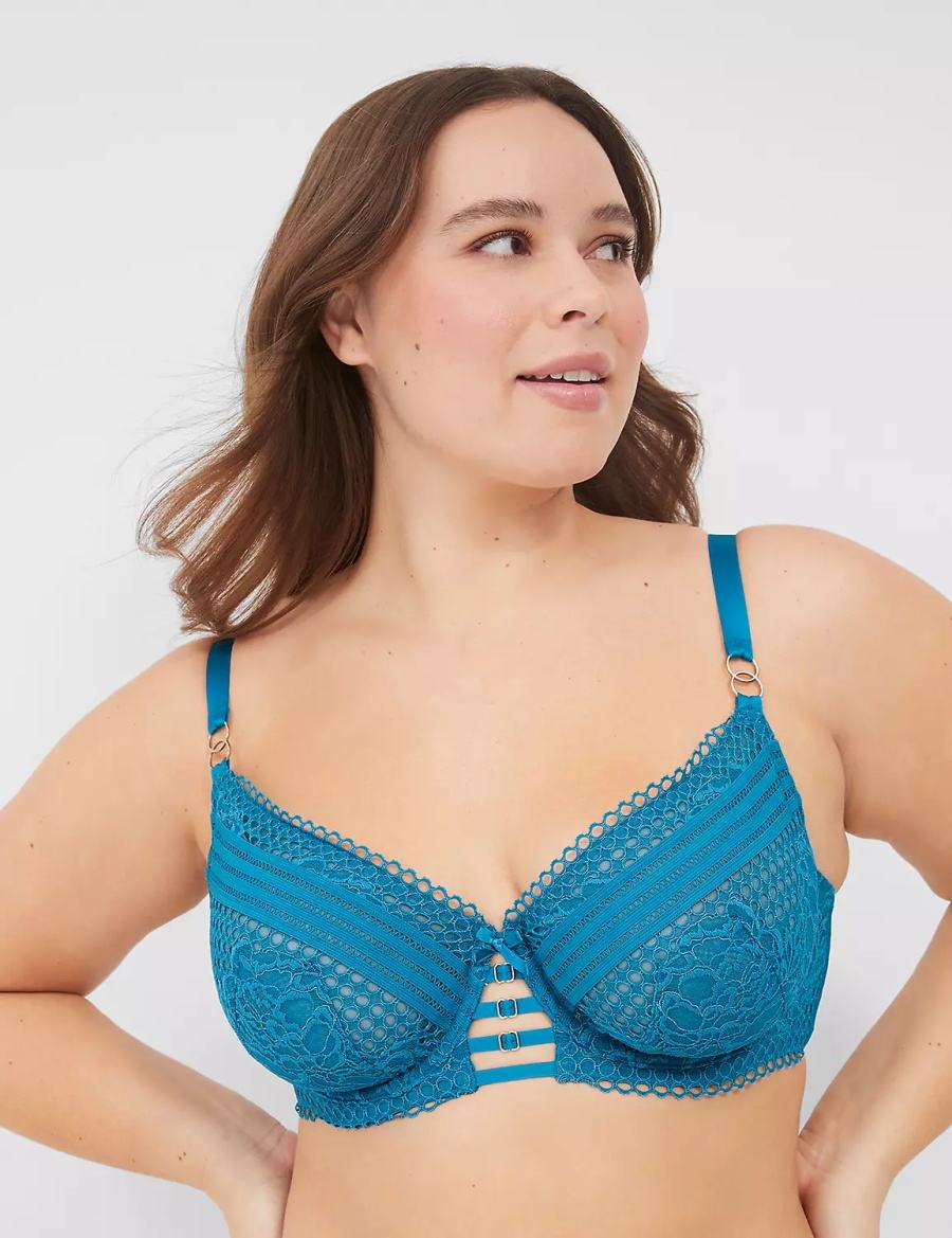 Lane Bryant Lace Unlined Women Balconette Bra Blue | NWF5775CM