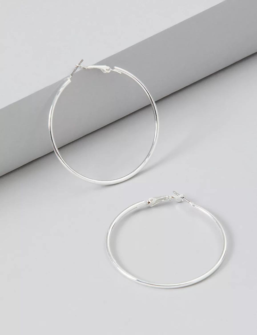 Lane Bryant Large Women Hoop Earrings Silver | DIS2489BT