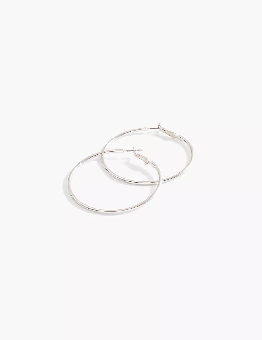 Lane Bryant Large Women Hoop Earrings Silver | DIS2489BT