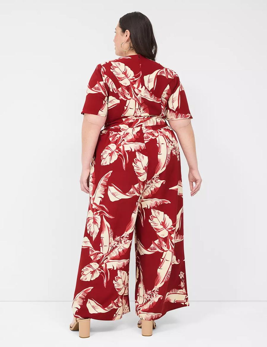 Lane Bryant Lena Short-Sleeve Surplice Women Jumpsuit Burgundy | DKD8725ZZ